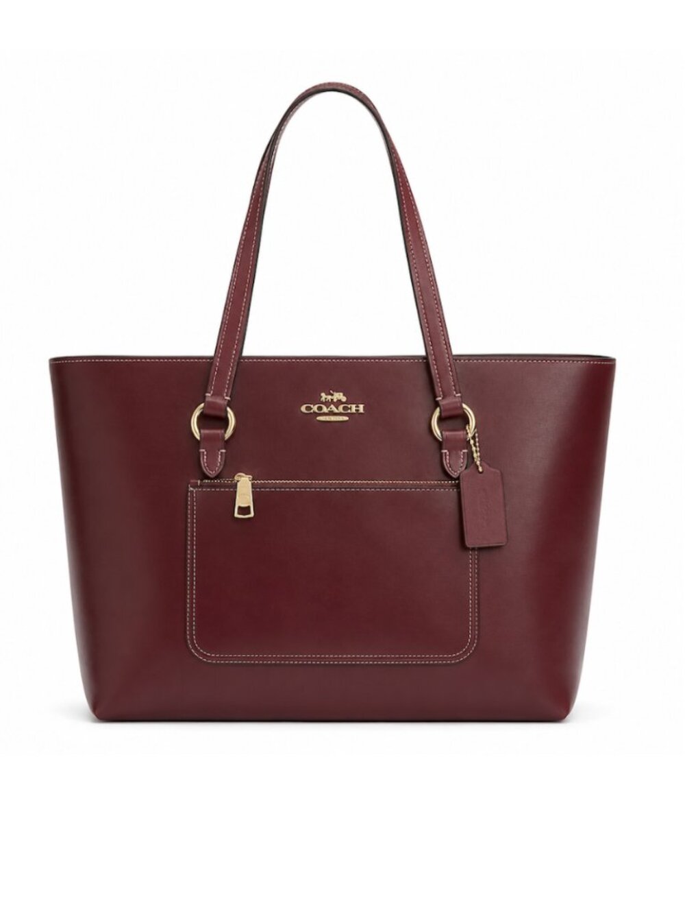 Coach Station Tote Bag In Leather/Gold/Maroon